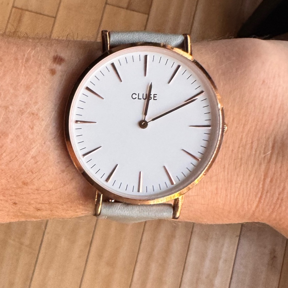 CLUSE 'La Roche' Leather Strap Marble Watch, 38mm